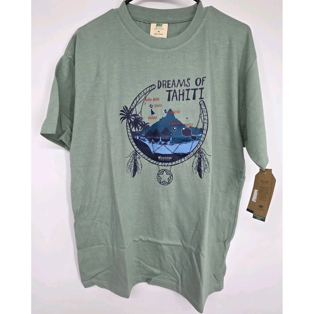 Vintage Windstar Cruises Wind Star Shirt Mens Medium Green Tahiti Sustainable